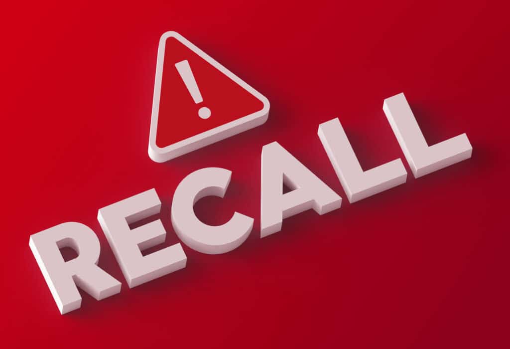 Product recall red warning sign 3D design.